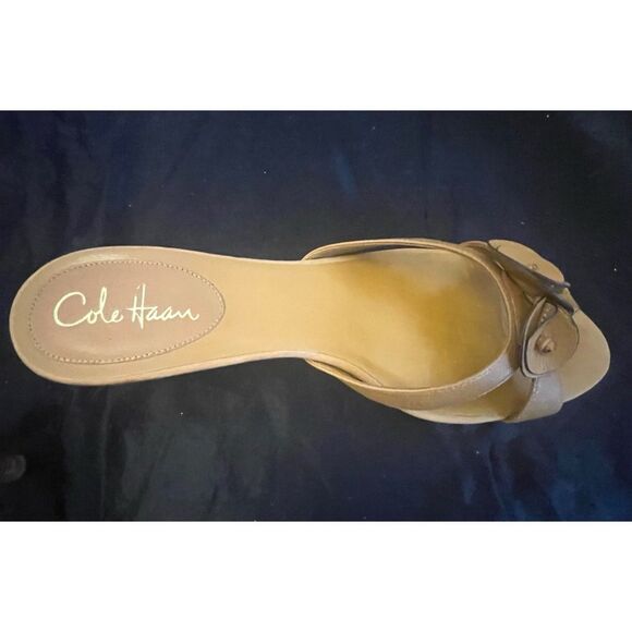 Cole Haan Nike Air Cognac Brown Smooth Leather Kitten Heel Mules Women’s SZ 10B - Picture 4 of 11